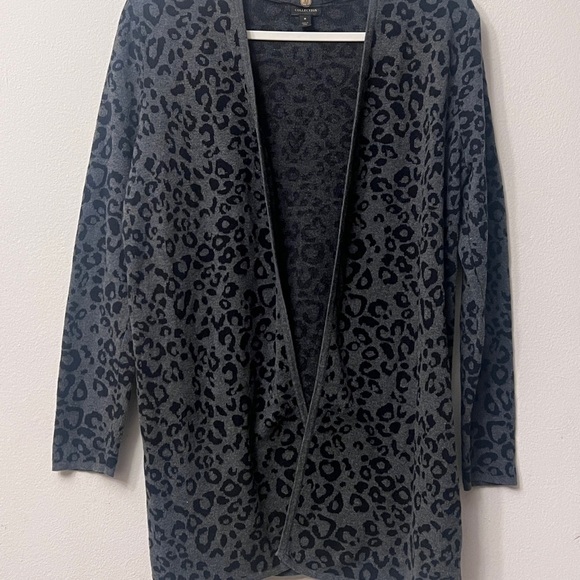 JM Collection Lace Open-Front long Cardigan in Gray and Black animal print 310 - Picture 1 of 9